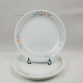 Set Of 4 Vtg Corelle Apricot Grove Dinner Plates 10 1/4 " Peach Blue Floral Bands