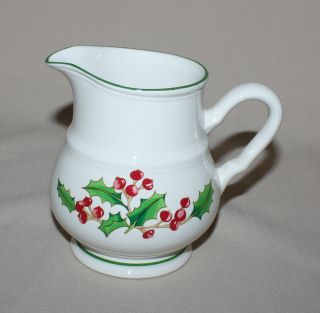 Creamer Sango White Christmas Holly Leaves And Red Berries Green Band Footed
