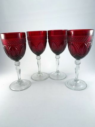 Cristal D’arques - Durand Antique Ruby Red Wine/water Goblets – Set Of 4
