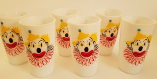 Set Of 6 Vintage Hazel Atlas Milk Glass Clown Tumblers Exc