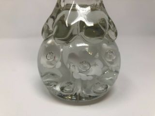 Joe Rice Vtg Art Glass Paperweight Bud Vase Clear w/ White Flowers & Bubbles 10 