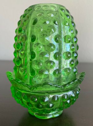 Vintage Fenton Bright Green Hobnail Fairy Lamp Candle Holder