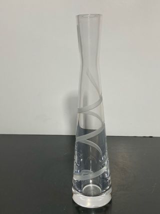 9” Signed Baccarat France Crystal Clear Ribbon Swirl Art Glass Bud Vase
