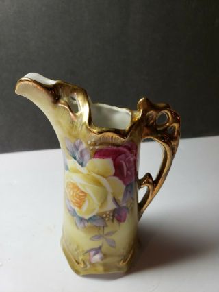 Nippon Hand Painted Fancy Gold Trim Roses Pitcher