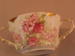Double Handled Pink Flowers Clear Soup Bowl & Saucer by GEORGE BORGFELDT Coronet 2