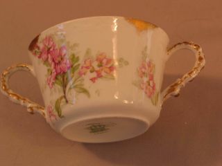 Double Handled Pink Flowers Clear Soup Bowl & Saucer by GEORGE BORGFELDT Coronet 3