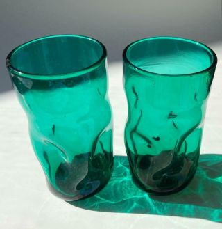 Mid - Century Blenko 418l 6” Tumbler 16 Oz Pinched Dimple Art Glass Green Barware