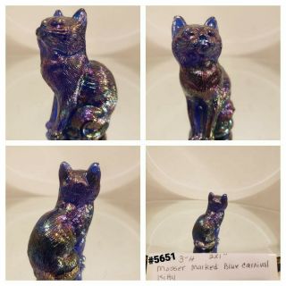 Mosser Glass Sitting Cat Kitty Figurine Carnival Blue