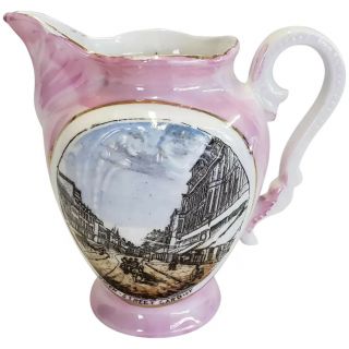 Pink Luster Queen Street Cardiff England Small Souvenir Pitcher Made In Germany