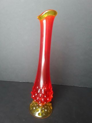 Vintage Fenton 9 1/2 " Hobnail Glass Amberina Red Yellow Flower Bud Vase