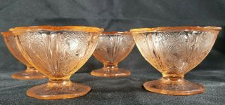 Vintage Pink Jeanette Cherry Blossom Depression Glass Sherbet Cups C1930s (4)