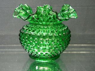 Fenton Emerald Green Hobnail Ruffled Top Vase