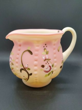 Fenton Hand Painted Burmese Pitcher W/ Roses