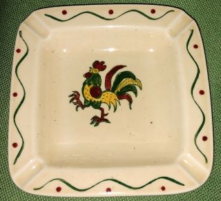 Vintage Metlox Poppytrail Green Rooster Square Ashtray