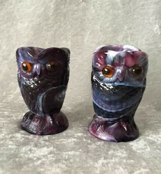 Imperial Glass Purple Slag Owl Creamer & Sugar Vintage Glass Eyes