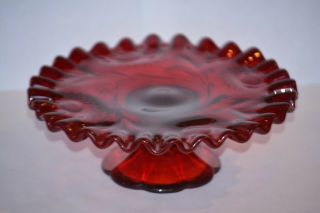 Fenton Pedestal Candle Plate / Mini Cake Plate Flower Design - 6 3/8 " - Red