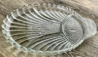 Vintage Clear Glass Sea Shell Plate Serving Tray Scalloped Edge Beach Ocean Dish 2