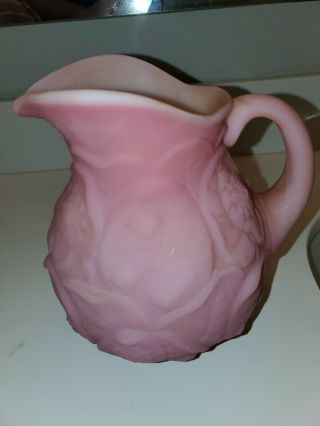 Vintage Fenton Pink Satin Glass Water Lily Pattern Pitcher