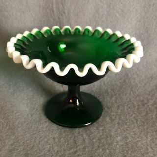 Fenton Emerald Green Snow Crest Footed Bowl,  Glass Candy Dish,  Trinket,  Vintage