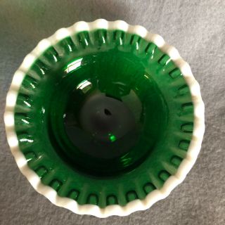 Fenton Emerald Green snow crest footed bowl,  glass candy dish,  trinket,  vintage 2