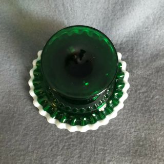 Fenton Emerald Green snow crest footed bowl,  glass candy dish,  trinket,  vintage 3