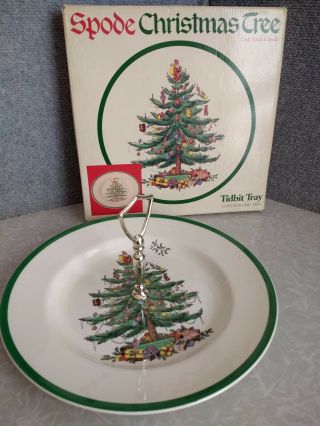Euc Spode Christmas Tree Cookie/tidbit Serving Tray - Plate - Dish W/ Handle England