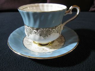Sutherland H&m Bone China Tea Cup And Saucer Baby Blue With Gold