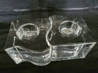Orrefors Signed Weighted Crystal Votive Candle Holder Puzzle Pair