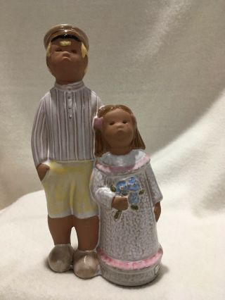 Jie Gantofta Sweden Pottery Brother And Sister Boy & Girl Couple Figurine