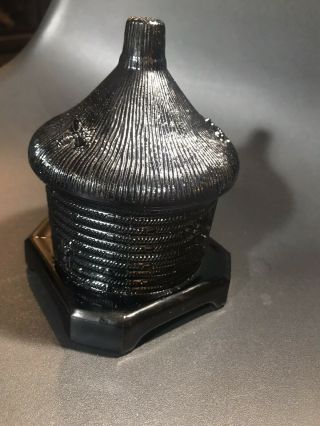 Boyd Antique Black Amethyst Milk Glass Beehive Jar Pot Marked 39
