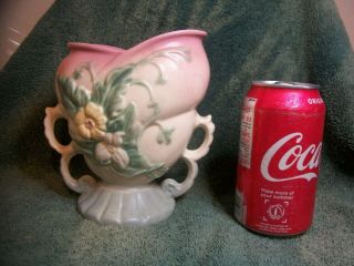 Vintage Hull Art Pottery Matte Pink & Blue 4 Handle Wild Flower Vase W - 5
