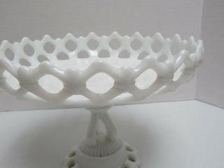 Westmoreland White Milk Glass Doric Lace Pedestal Compote Cake Plate Fruit Bowl 3