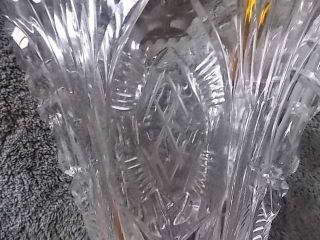 Antique Heavy Cut Clear Crystal Footed Fan Vase 6 - 1/4 " High Thumbprint Edge Ribs