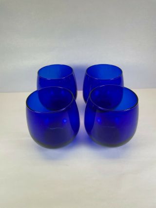 Cobalt Blue Water Juice Tumblers 4 Inch Tall Set 4