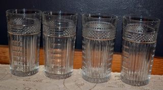 4 Vintage Libbey Rock Sharpe Radiant Glass Tumblers 15 Oz Pressed Glass