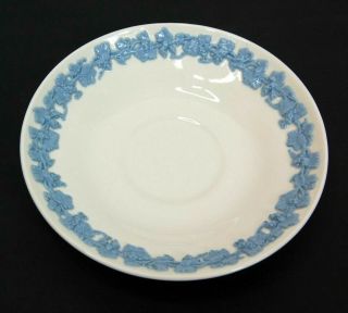 Vintage Embossed Wedgwood Barlaston Of Etruria Queens Ware Blue On White Saucer