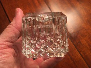 Signed Waterford Crystal 3” Candle Holder Block Cube Holds 3/4” Or 1/5” Candle