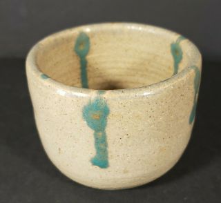 Hand Crafted Studio Art Pottery Bowl Ramekin Teal Green Drip Glaze 2.  25 " X 3 "