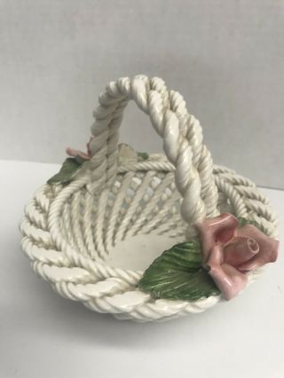 Vtg Woven Ceramic Porcelain Rope Flower Basket Made In Italy Floral Home Decor