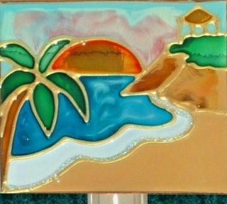 Tropical Palm Beach Nightlight Wall Plug In Coastal Decor Stain Art Glass Gift