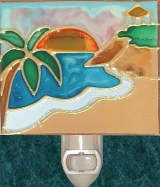 Tropical Palm Beach Nightlight Wall Plug In Coastal Decor Stain Art Glass Gift 2