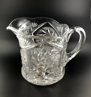 Vintage Eapg Cambridge Glass Co Near Cut Buzz Saw Squat Pitcher 2699 Circa 1909