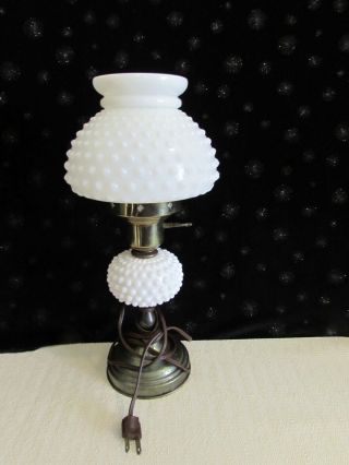 Vintage Fenton Milkglass Hobnail Table Lamp 14 " Tall