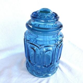 Le Smith Moon And Stars Blue Glass 9.  5 " Apothecary Jar With Lid