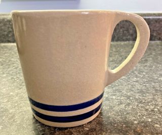 Roseville Ohio Pottery Stoneware Mug Cream With Blue Stripes