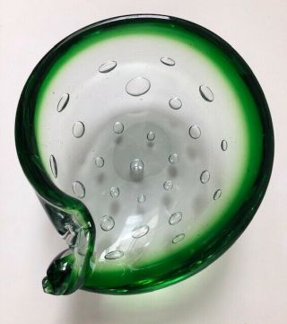 Vintage Murano Art Glass Green Controlled Bubble Comma - Shaped Bowl/ashtray.