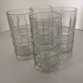 Set Of 4 Anchor Hocking Tartan Clear Glasses 6 " Tall Tumblers Iced Tea Water