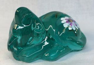Fenton Art Glass Hand Painted Robin Egg Blue Sleeping Cat