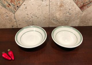 Set Of 2 Homer Laughlin China Restaurant Ware Green Stripe Berry Vegi Bowls