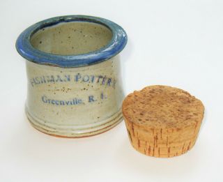 Vintage Fishman Pottery Spice Jar Greenville Ri Ceramic Container Pot Cork Top